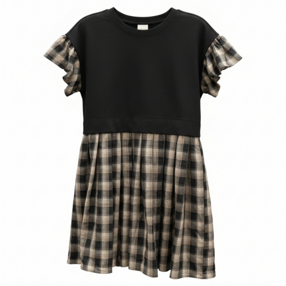 Entro Mixed Media Twofer Plaid Mini Dress Medium Lagenlook Academia
